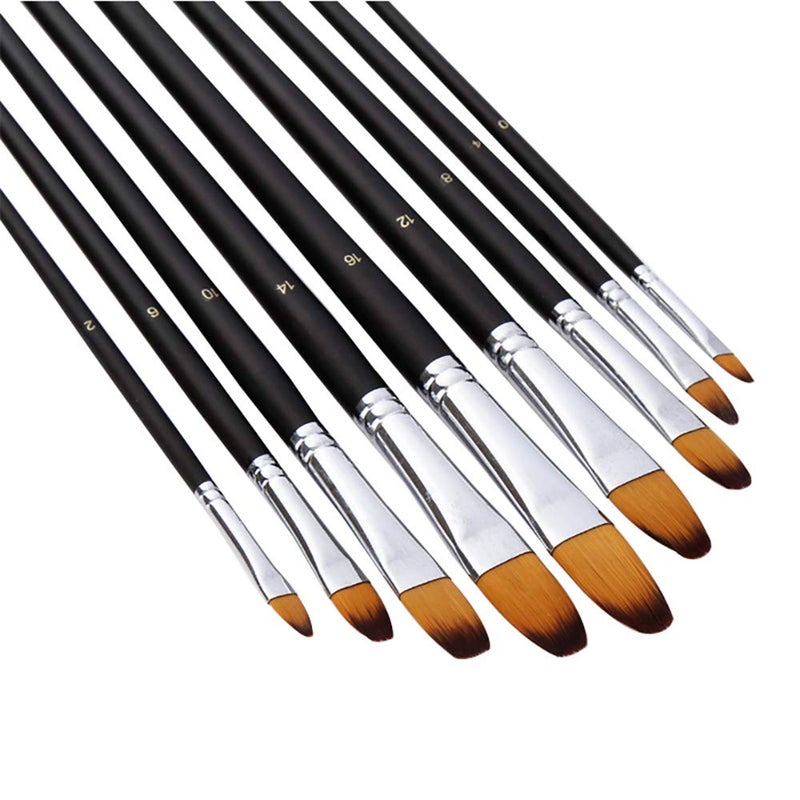 HOJIBOFA Artist Paint Brushes Set,9 Pcs Professional Filbert Brushes for Acrylic Oil Watercolor Gouache Painting Kits with Long Handle Nylon Hair Black - Image 3